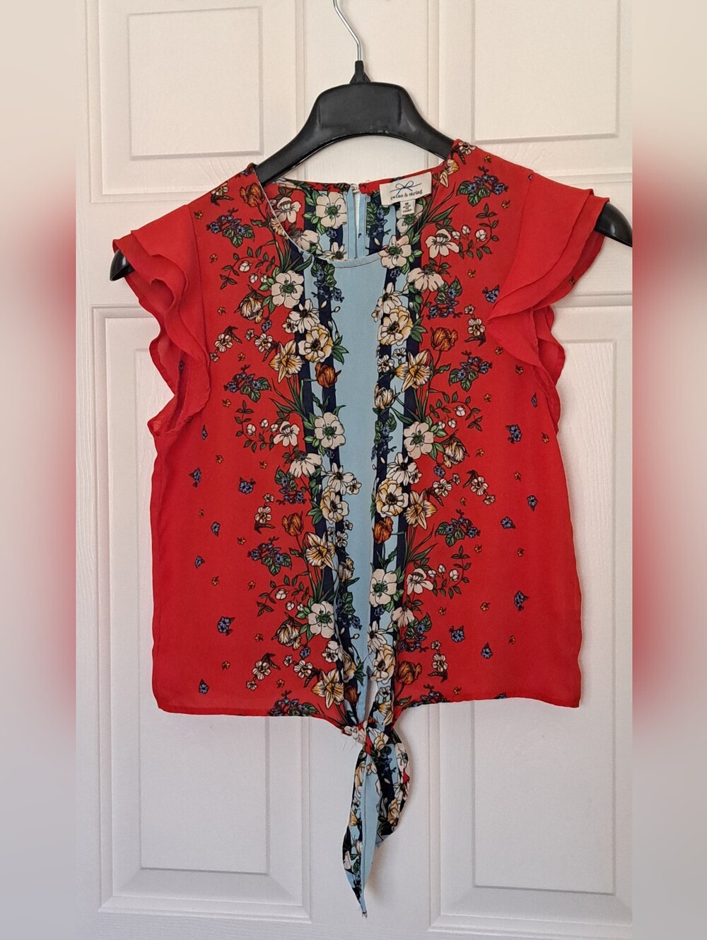 Twine & String Red and Light-blue Mixed Floral Print Blouse